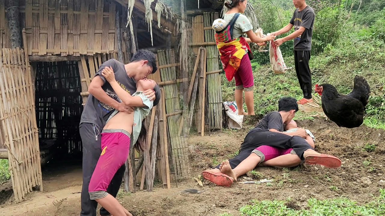 Mother and daughter were happy when the guy came to give them chickens.new happiness.and the ending