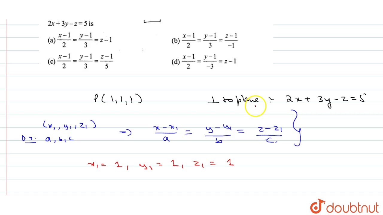 The equation of the line through `(1,1,1)` and