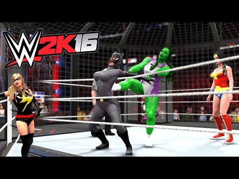 WWE 2K16 - She Hulk VS Wonder Woman VS Supergirl VS Ms. Marvel VS Harley Quinn VS Catwoman
