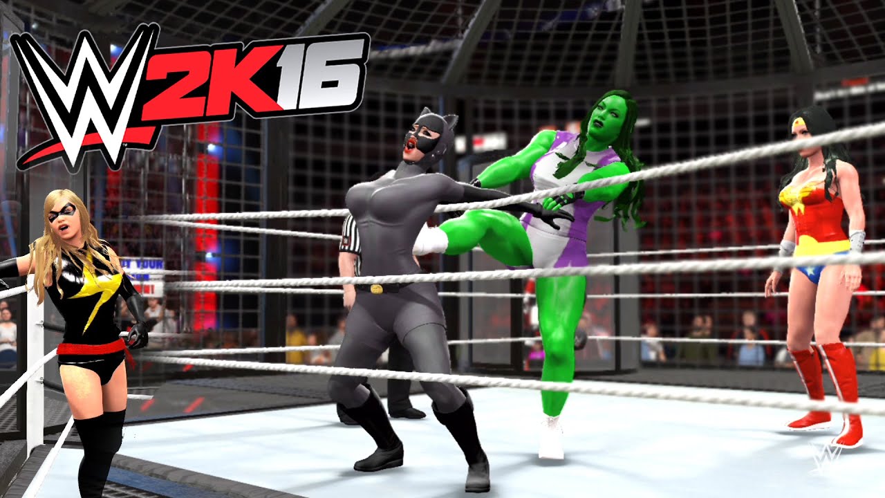 WWE 2K16 - She Hulk VS Wonder Woman VS Supergirl VS Ms. Marvel VS Harley Quinn VS Catwoman