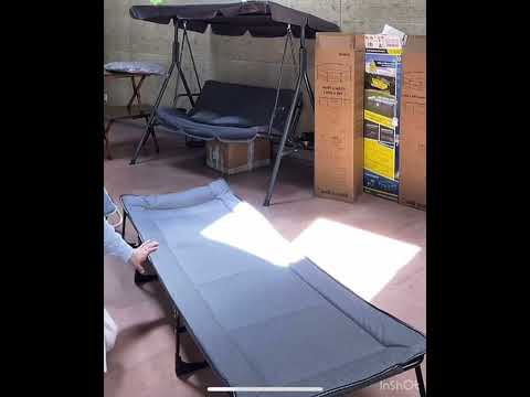 Розкладне ліжко із вшитим матрацом Leobro до 150 кг сірий, розкладачка шезлонг, відео 1