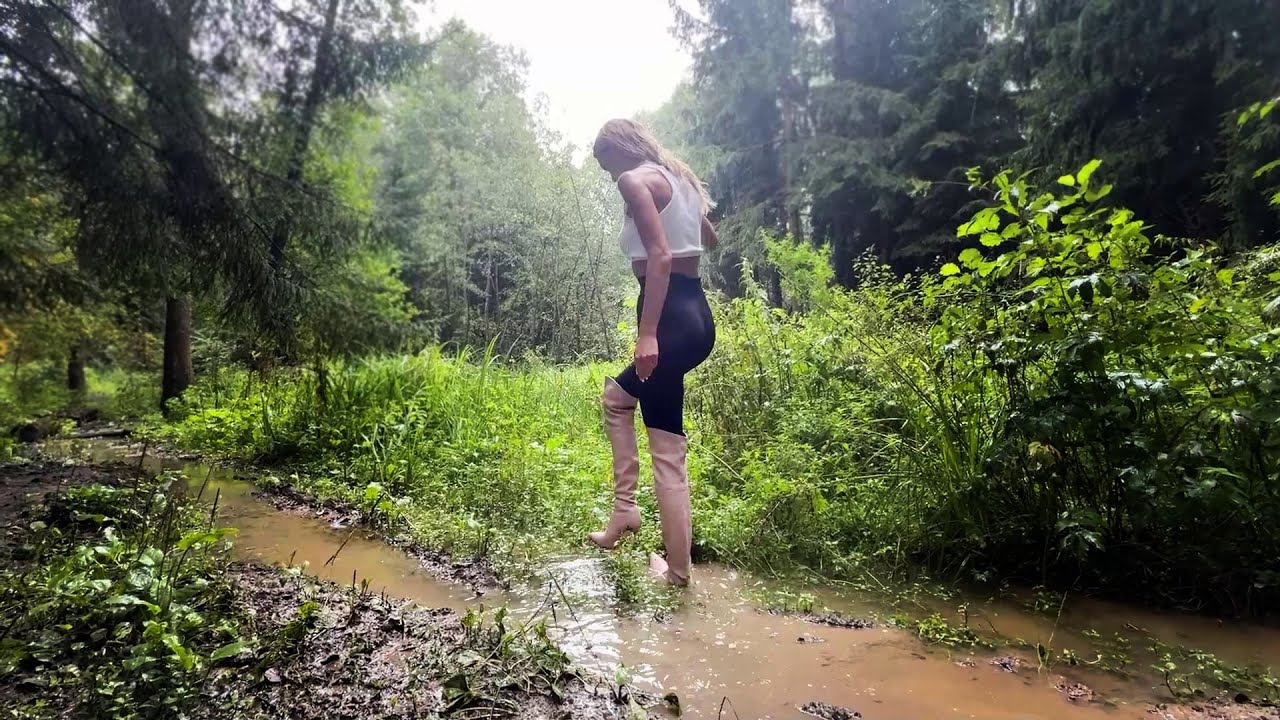 Authentic Casadei Blade over the knee boots in mud and swamp, high heels boots in mud (# 1573)