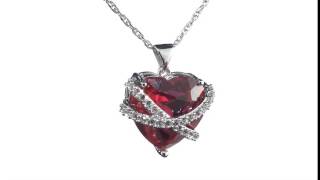 Created Ruby Heart Pendant with White Sapphire 13.85 Carat in Sterling Silver