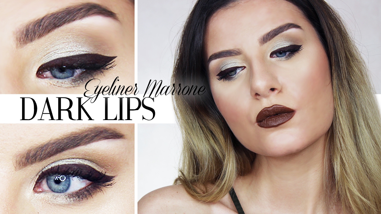 Bright Eyes With Brown Burgundy Eyeliner And Dark Lips Makeup