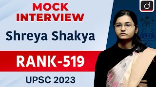 UPSC Result 2023 | Shreya Shakya | Rank – 519 | Mock Interview