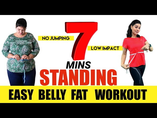 7 Mins Easy Standing Abs Workout For Beginners To Lose Belly Fat At Home | Belly Fat Exercises class=