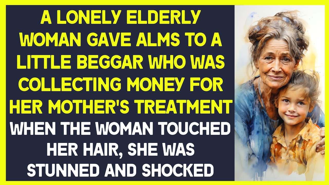 Lonely elderly woman gave alms to little beggar who was collecting money for her mother's treatment
