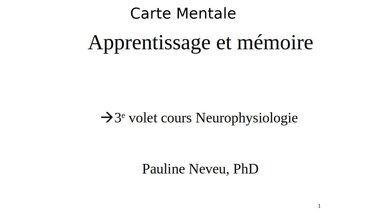Neurophysiologie â carte mentale 015 â Apprentissage et mĂ©moire â Dr Pauline Neveu