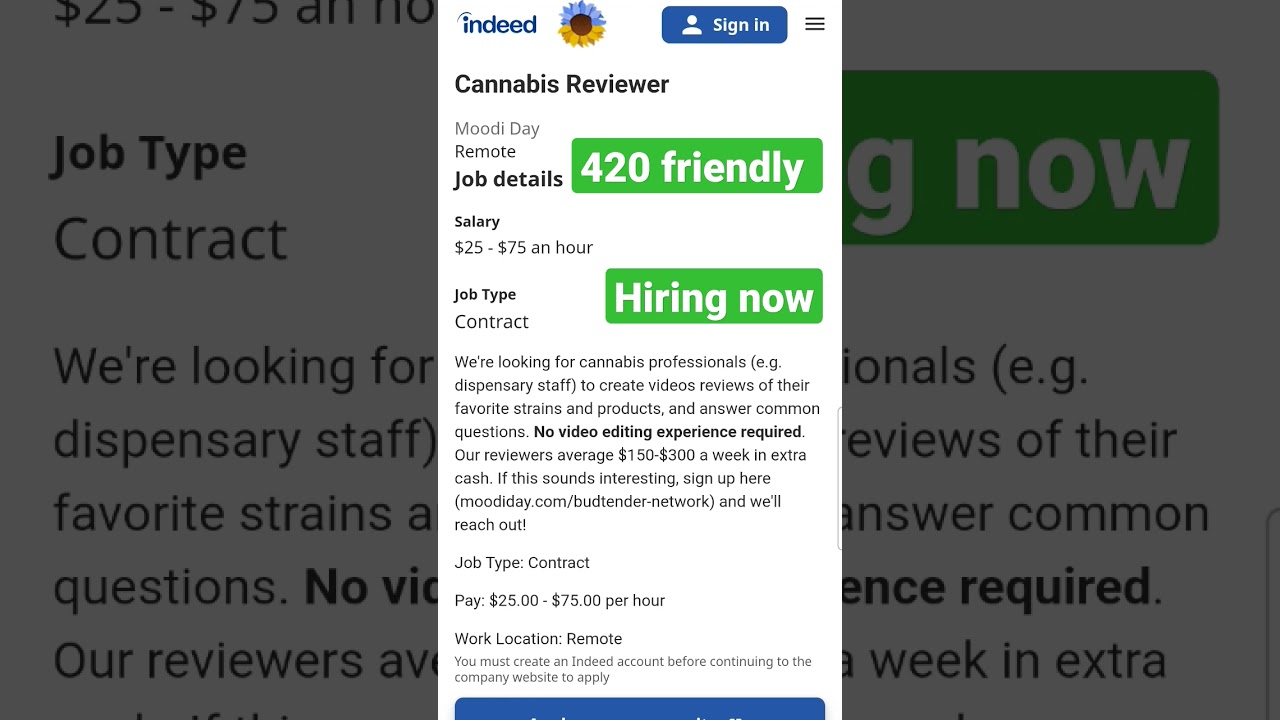 cannabis review remote video position available hiring now Moodiday 