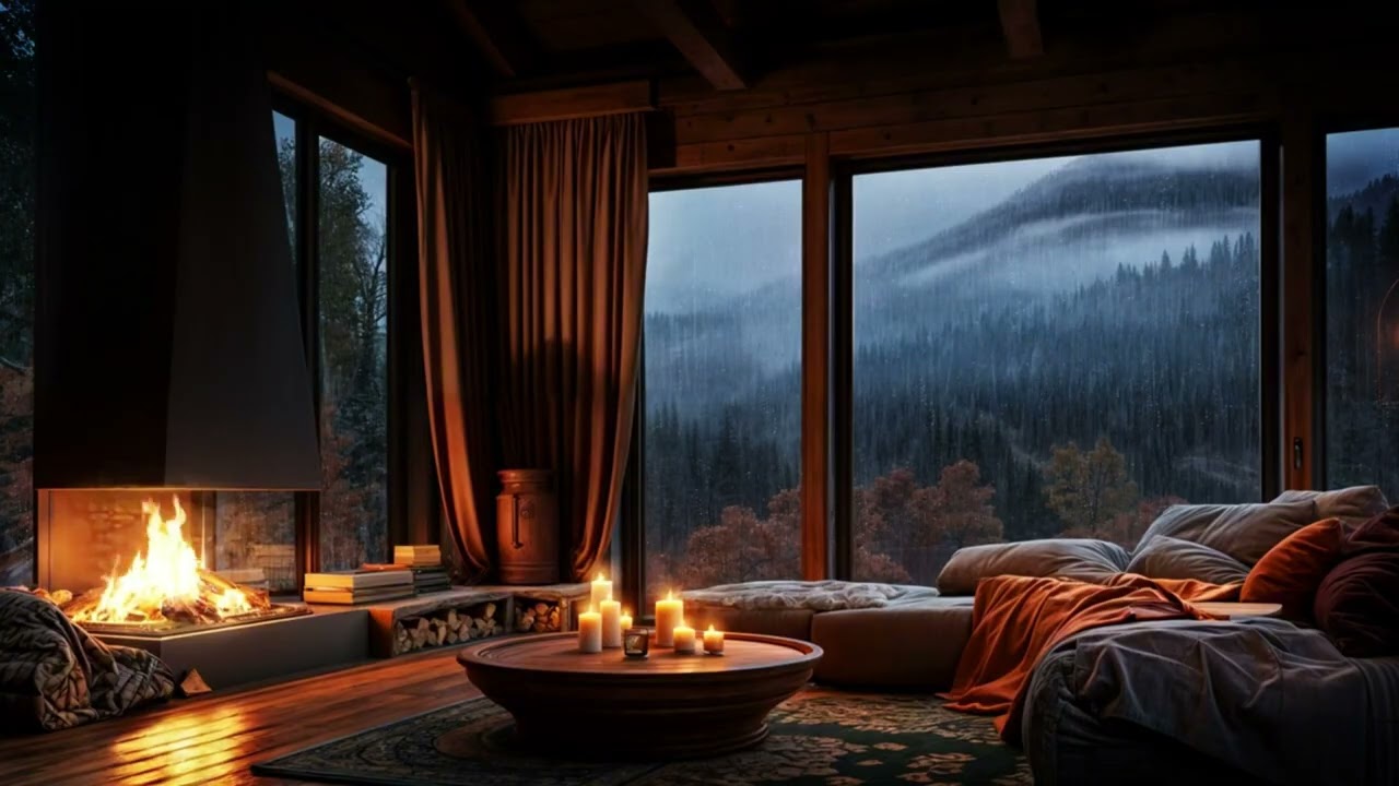 10 Hours Gentle Rain ASMR 🌧️ Cozy Bedroom with Fireplace | Forest View, Relaxing Nature Sounds