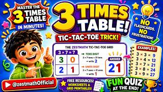 3 Times Table TRICK in 60 Seconds! | ZestMath Tic-Tac-Toe Method | Fun Multiplication for Kids