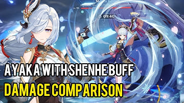 Kamisato Ayaka with and without Shenhe buff damage comparison showcase - genshin impact