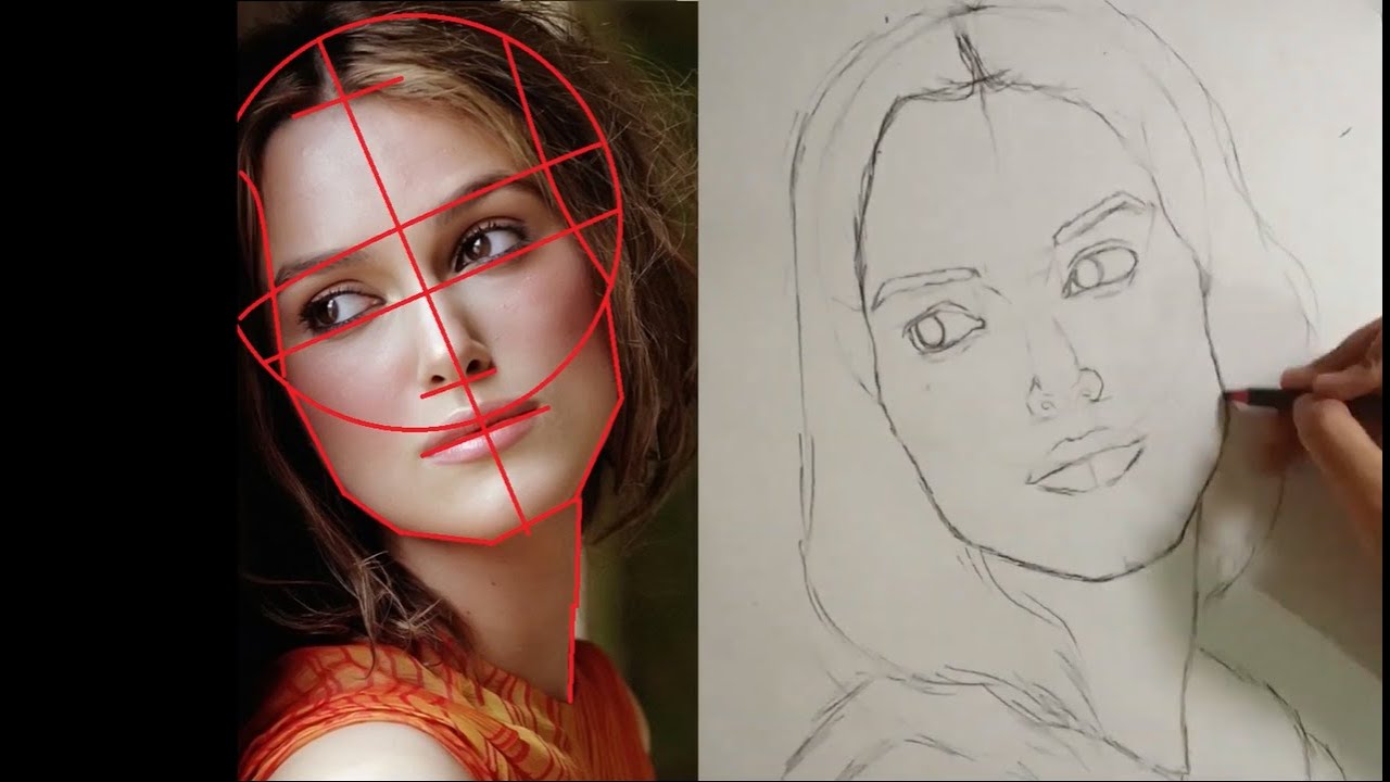 How to draw human faces - Loomis method - Keira Knightley - Charcoal ...