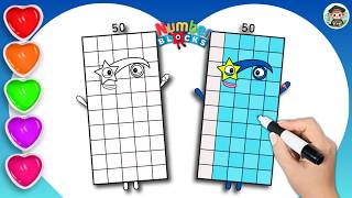 Numberblock 50 Drawing & Coloring🌈 | Simple Art Tutorial for Kids