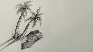 How to Draw Village Scenery with Pencil Sketch || Nature Pencil Drawing  for Beginners