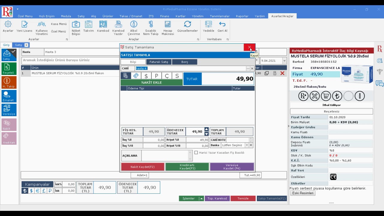 RxMediaPharma Eczane Yönetim Sistemi | Veresiye Satış İşlemleri