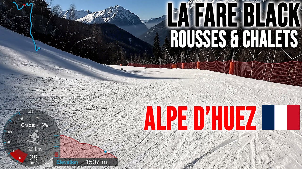 [4K] Skiing Alpe d'Huez, La Fare Black from Lac Blanc via Rousses & Chalets, France, GoPro HERO13