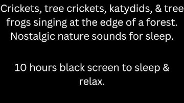 Crickets, tree crickets, katydids, & tree frogs, black screen sleep & relax 10 hour cricket sounds