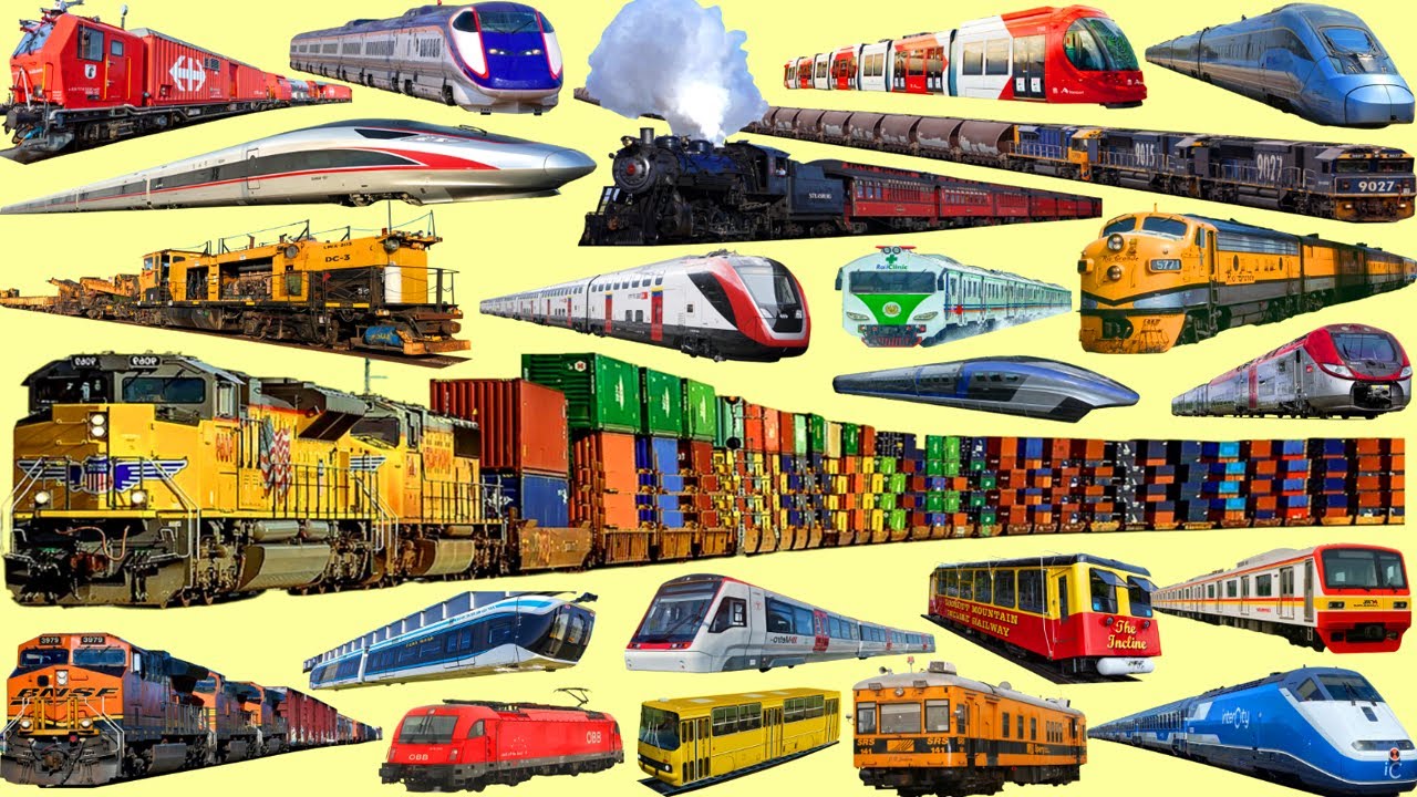 Types of Trains | Trains Name and Sound | Learn Railway Transport in ...