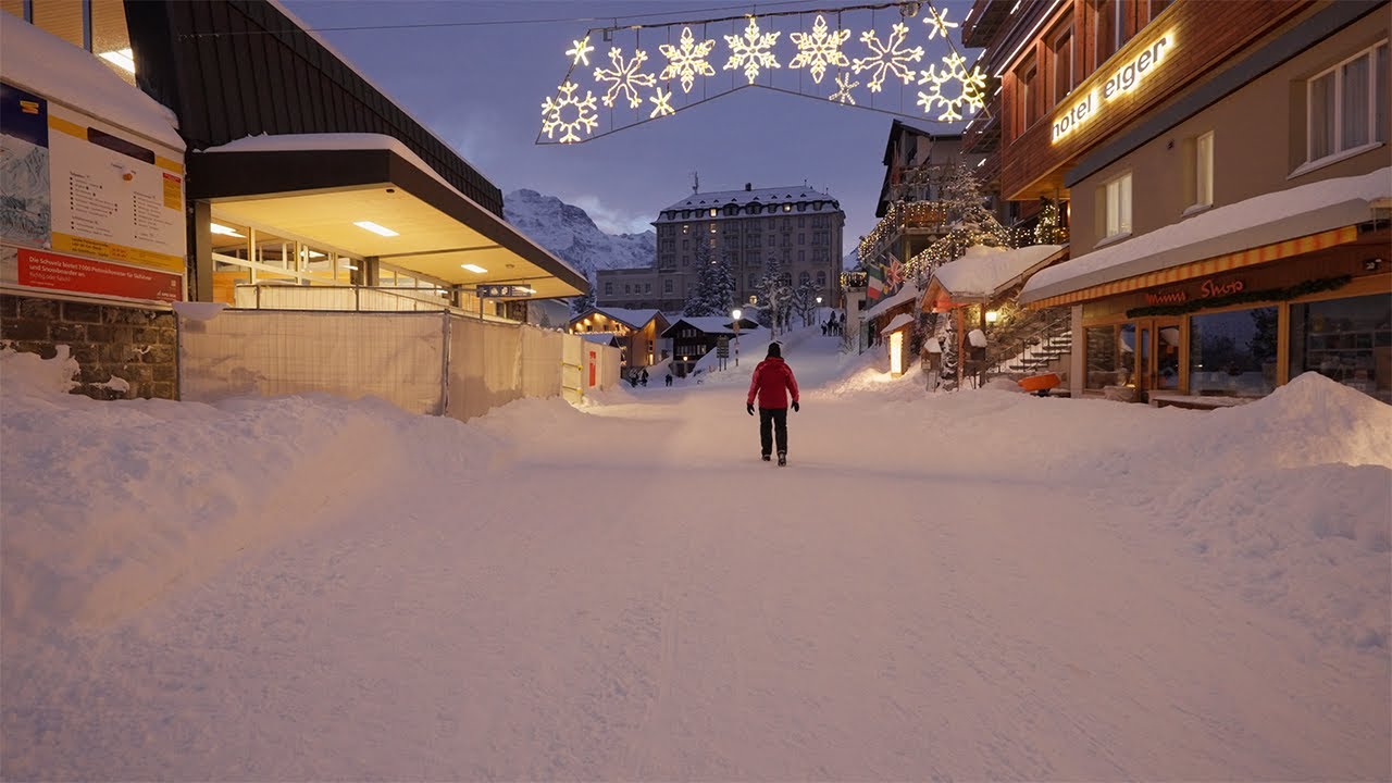 Snowy Fairytale Village Walk in Mürren, Switzerland Winter 4K