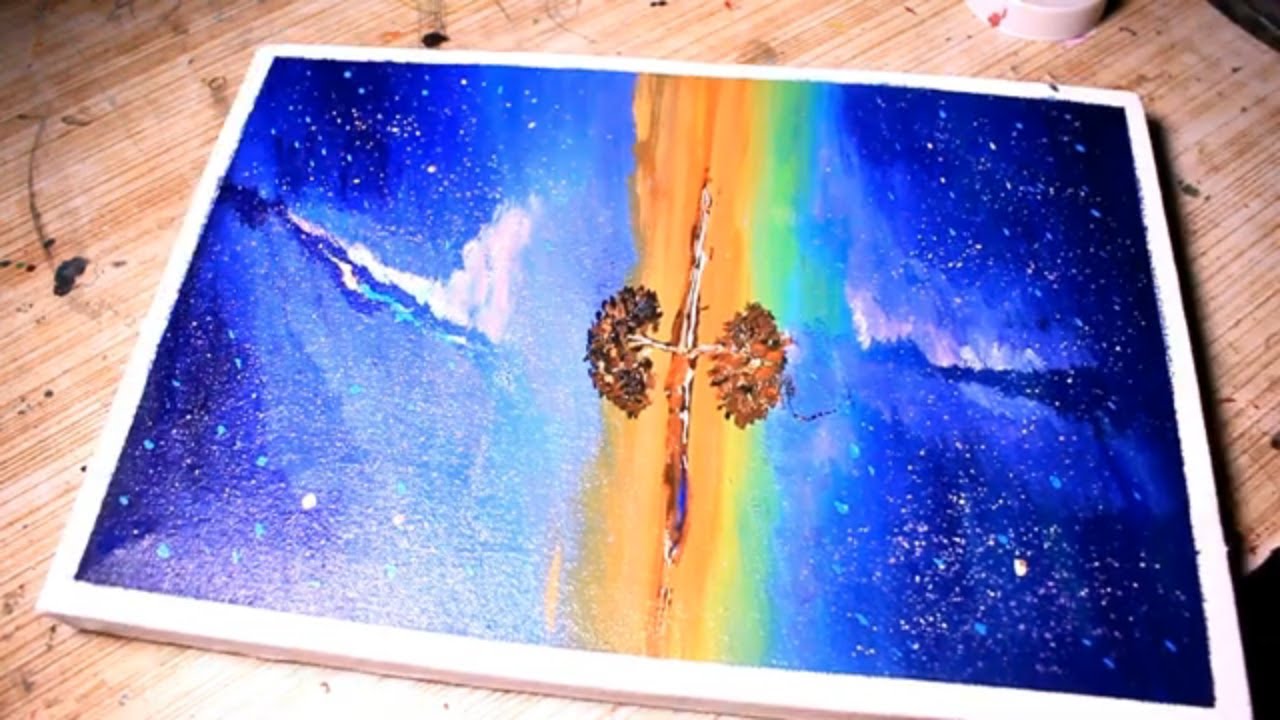 how to paint starry night painting/starry night/starry night drawing