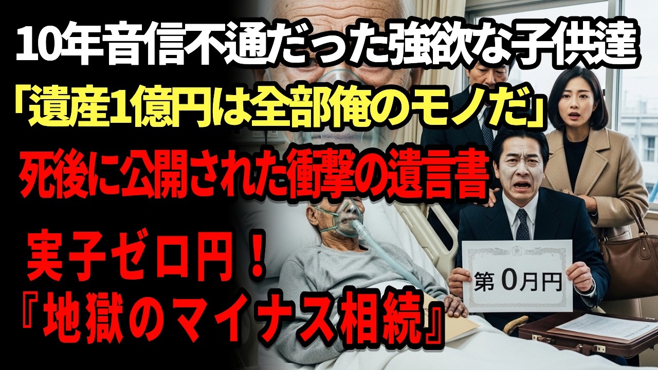 【遺産の行方】10年音信不通なのに『遺産1億円』と聞き病室に群がる子供達。私の死後に公開された遺言書「お前達の分は0円だ」全財産を『意外な人物』に託した痛快な結末。
