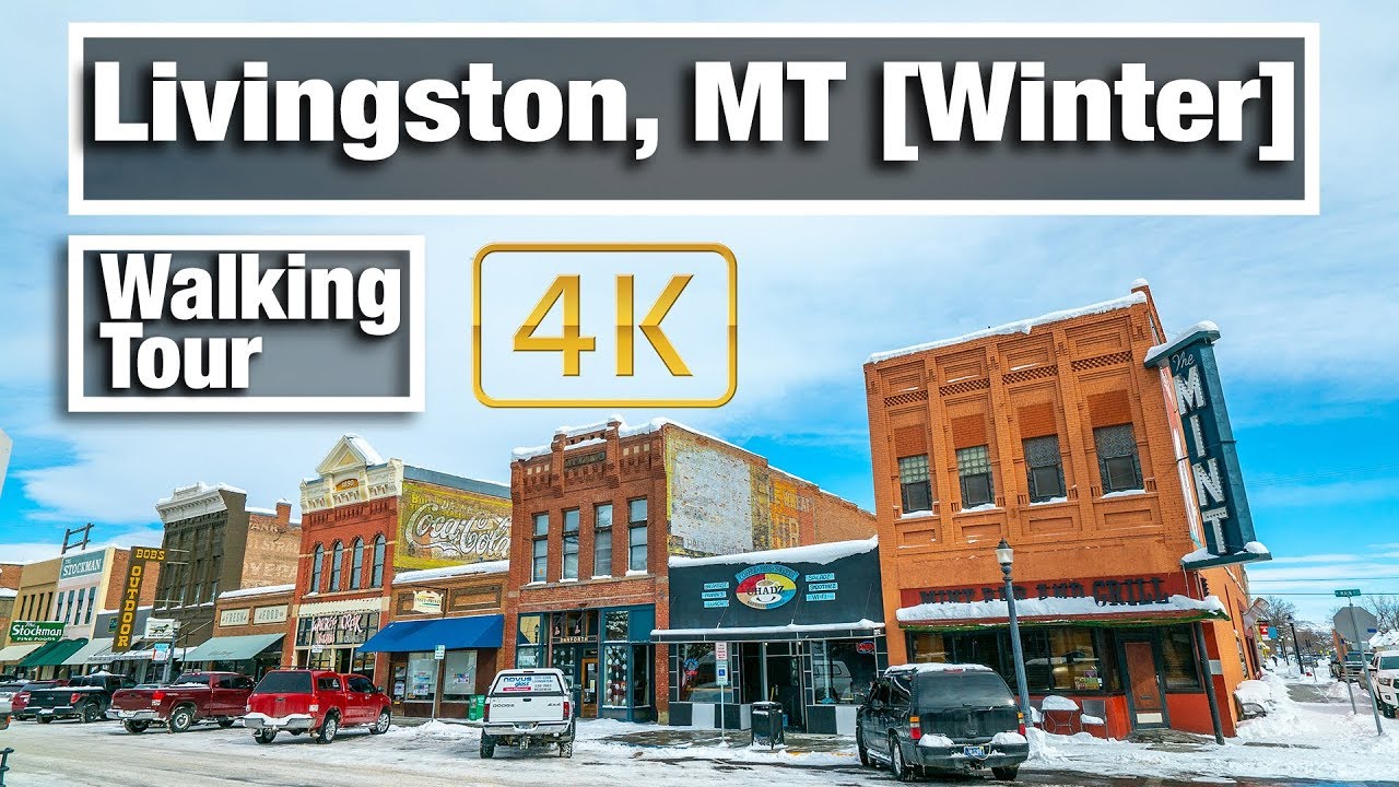 4K City Walks Livingston, Montana Winter Virtual Treadmill walking