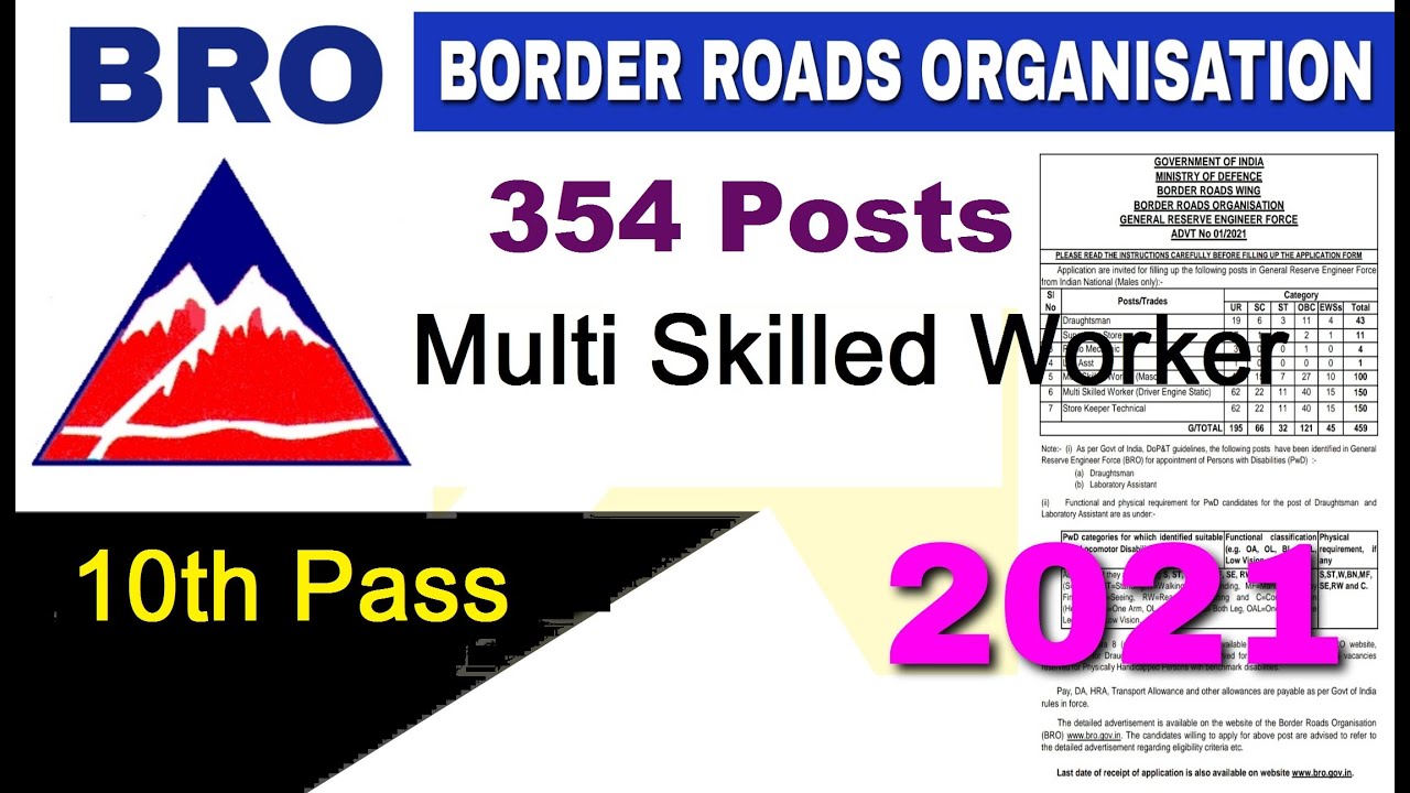 BRO Recruitment 2021 || Multi Skilled Worker || 10th Pass || Apply Online