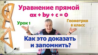 Уравнение прямой ax плюс by плюс c равно 0. Доказательство теоремы. Урок 1. Геометрия 8 класс.