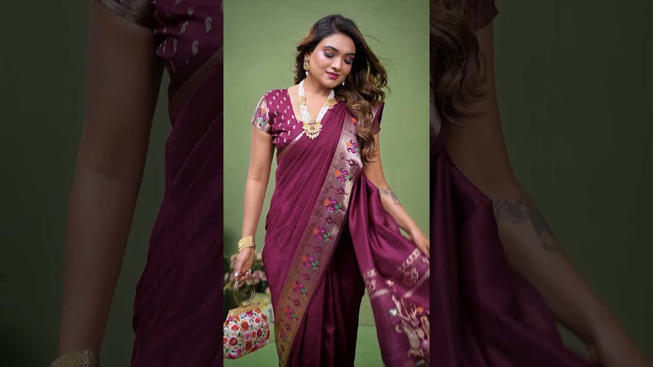 Wine Paithani Silk Saree