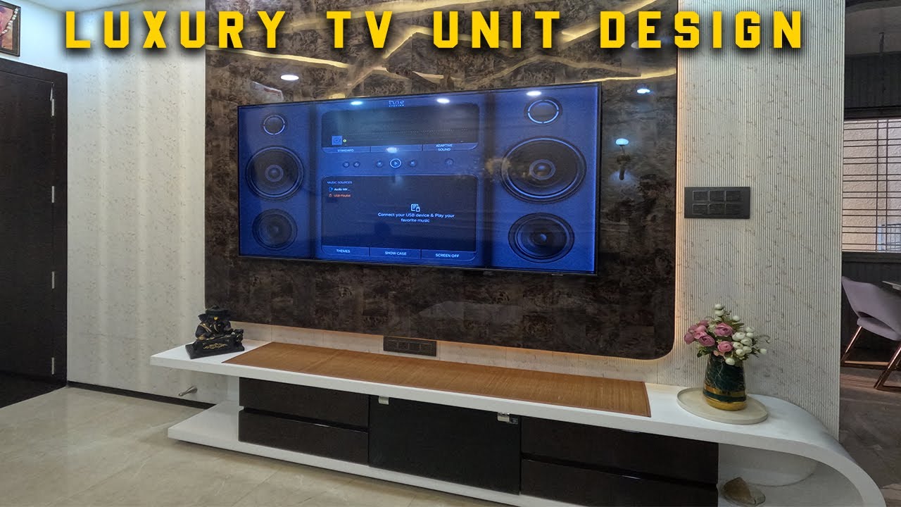 Living Room TV Unit Design | TV Unit Design | Stone Tile TV Unit Interior Design | Ep-21