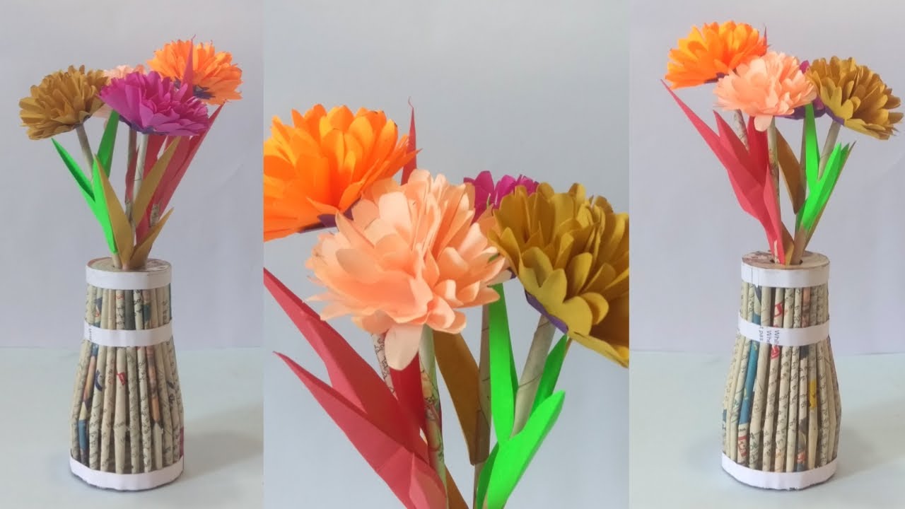 How to make a beautiful flower vase II DIY Newspaper craft ideas