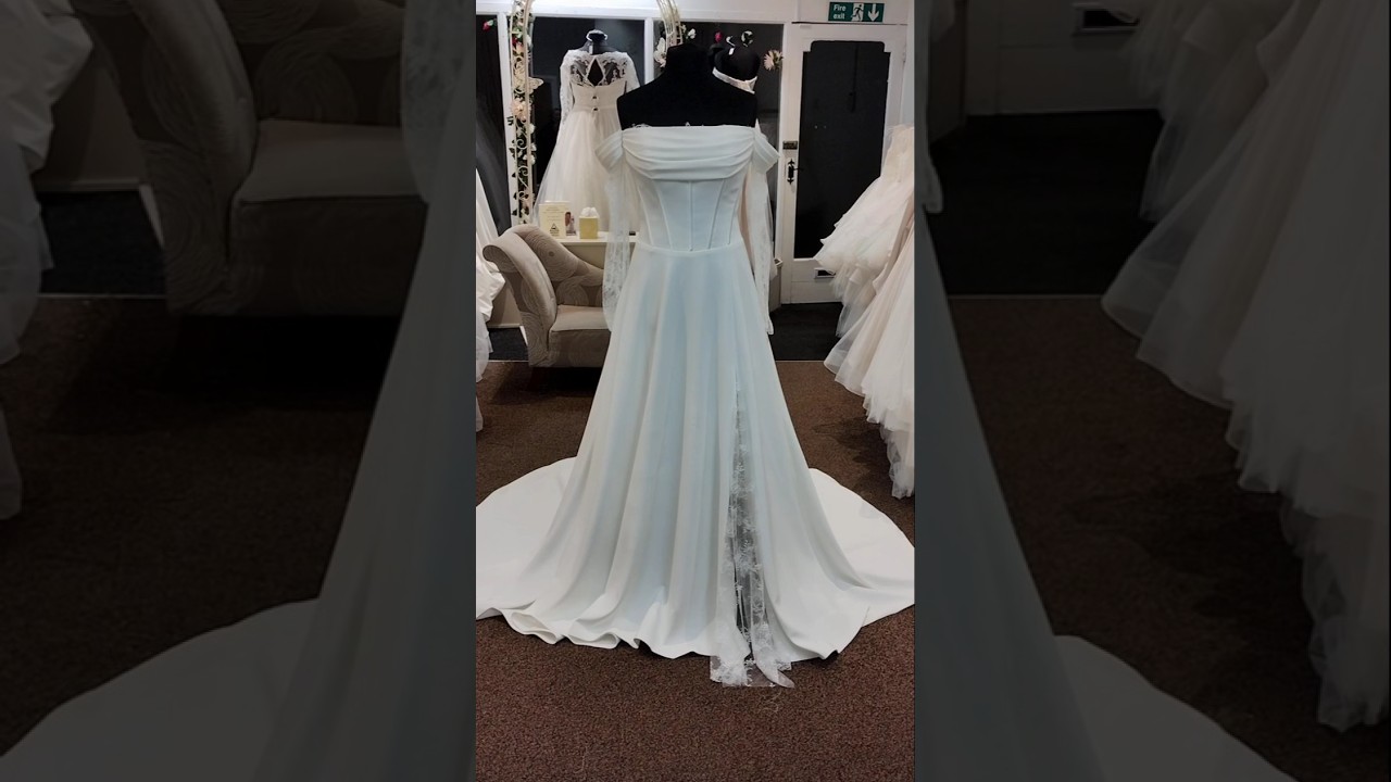 BROOKE strapless destination wedding dress lace split skirt showing stopper head turner bridal look