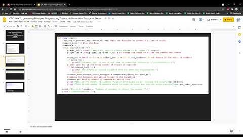 CSC 1024 Programming Principles Programming Project  - A Master Mind Computer Game using Colors
