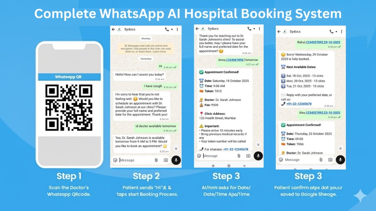 WhatsApp AI bot for hospital booking using N8N and Google Sheets