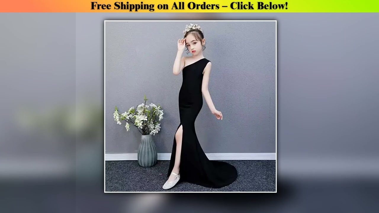 Flower Girl Dresses For Weddings Kids Black One Shoulder Sexy Side Slit Girls Party Dress 3 To 15