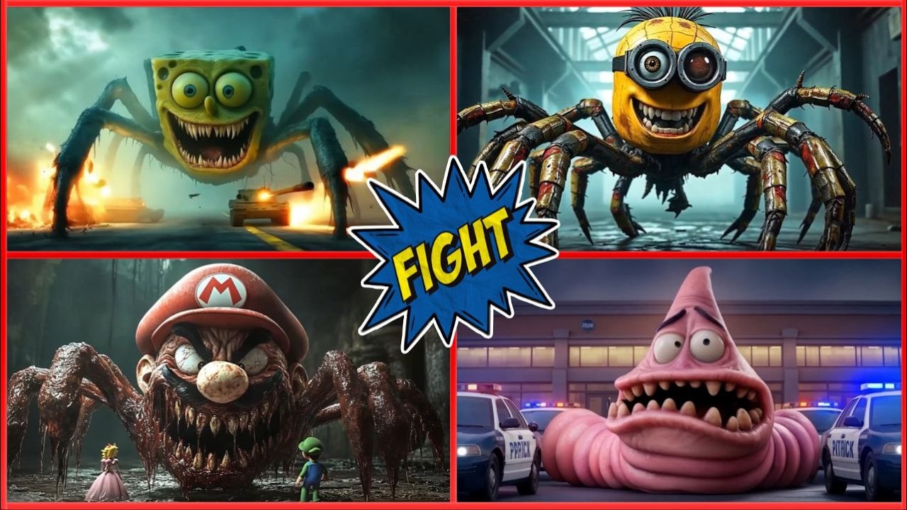 Minions Spider 🆚 Patrick Exe 🆚 Mario Exe 🆚 Spongebob Spider-Tiles Hop EDM🎵