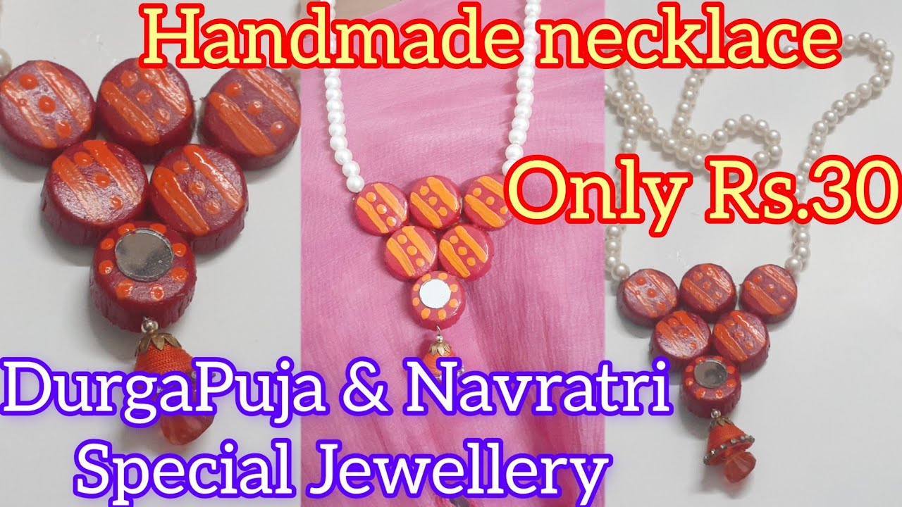 Diy necklace making/Durgapuja special necklace making at home/Navratri