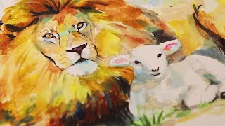 lion easy watercolor lamb painting