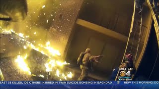 Firefighter Catches Child From A 3rd Story Balcony