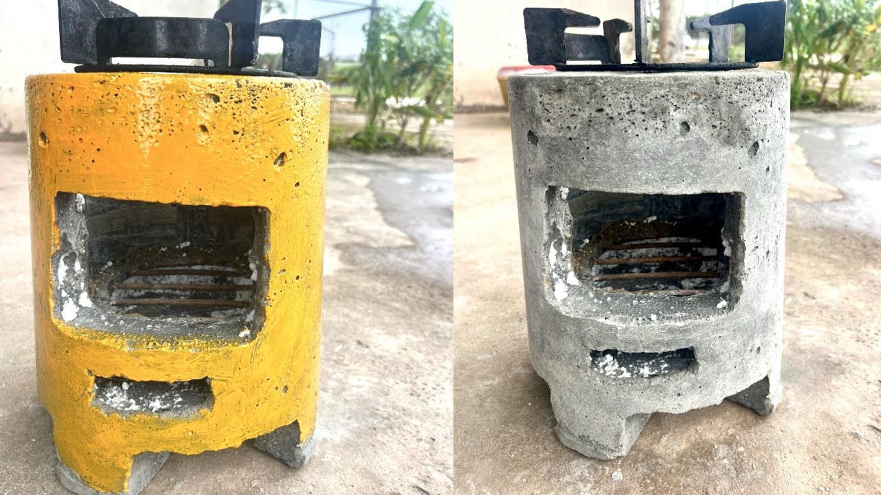 DIY cement ldeas Making Rocket Stove Wood Burner From Paint Bucket- and paint the stove orange.
