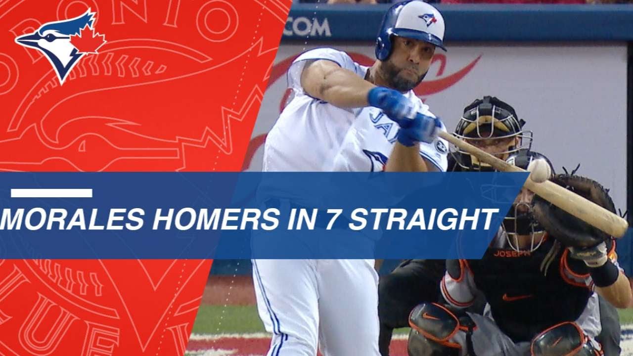Morales homers in Blue Jays' record 7 straight games YouTube