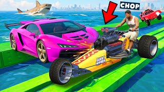GTA 5 CHOP AND FROSTY JUMP CARS TOP OF RAMPS CARS VS RUNNERS screenshot 5