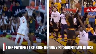 Bronny with the CHASEDOWN BLOCK just like his dad, LeBron James 👏