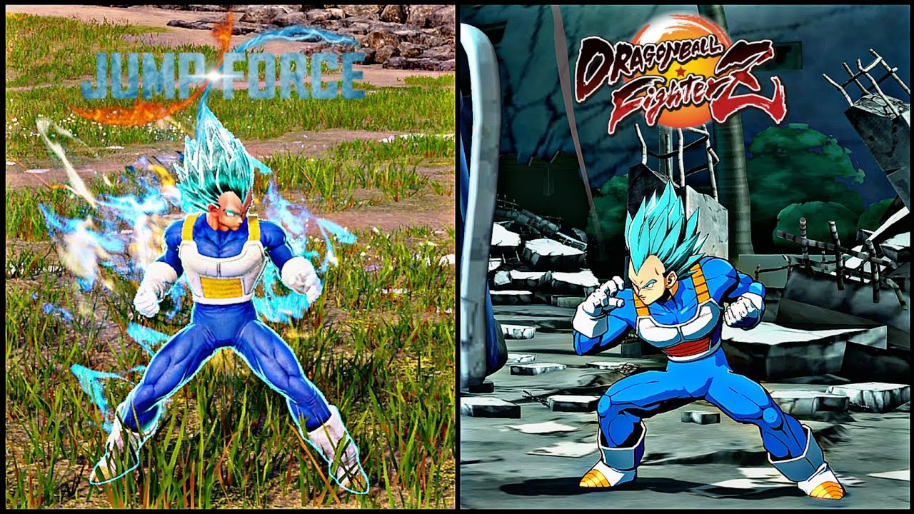 Super Saiyan Blue Vegeta in Jump Force vs FighterZ Comparison