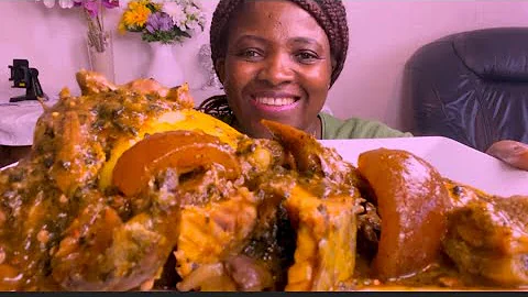 African Food mukbang/ mackerel Fish/ cow skin + okra soup with fufu /mukbang bang/ eating show