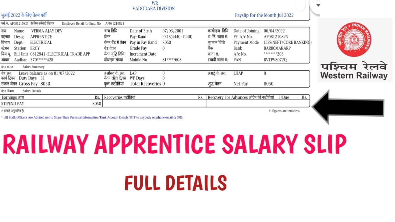 Railway nfr apprentice salary
