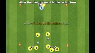 Soccer shooting drill with finishing under pressure after a turn