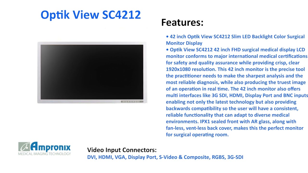 Optik View SC4212 (42 inch) Surgical Monitor Sales | Service | Repair | Exchange | Replacement
