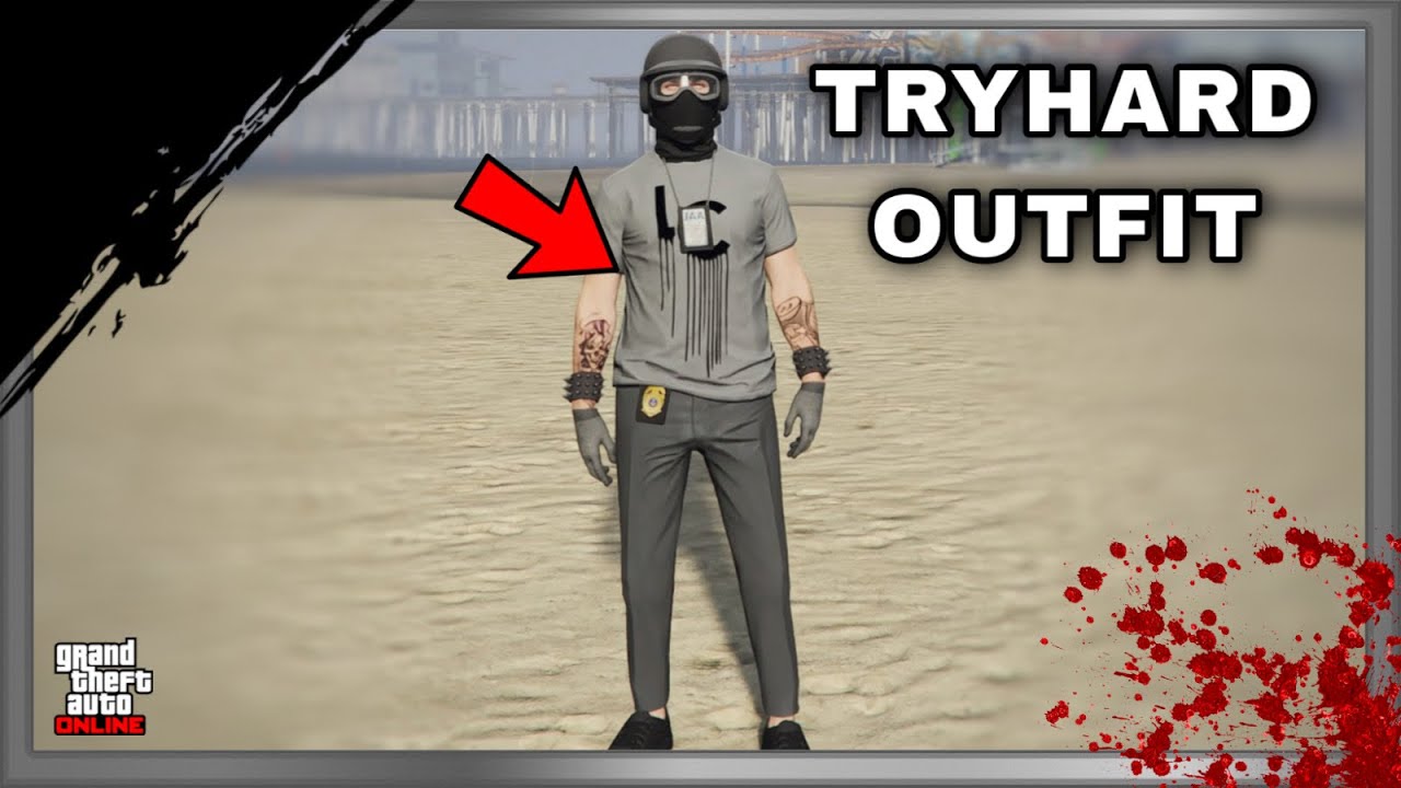 GTA 5 ONLINE - EASY GREY TRYHARD MALE OUTFIT WITH IAA BADGE,LOGO GLITCH TUTORIAL